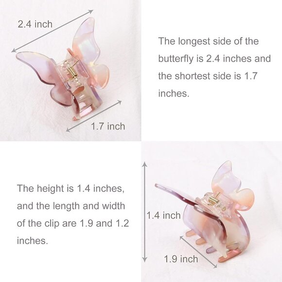 Hair Claw Tortoise Shell Butterfly Clips 2.3 Inch Girls Women 6 Pack - Picture 4 of 7